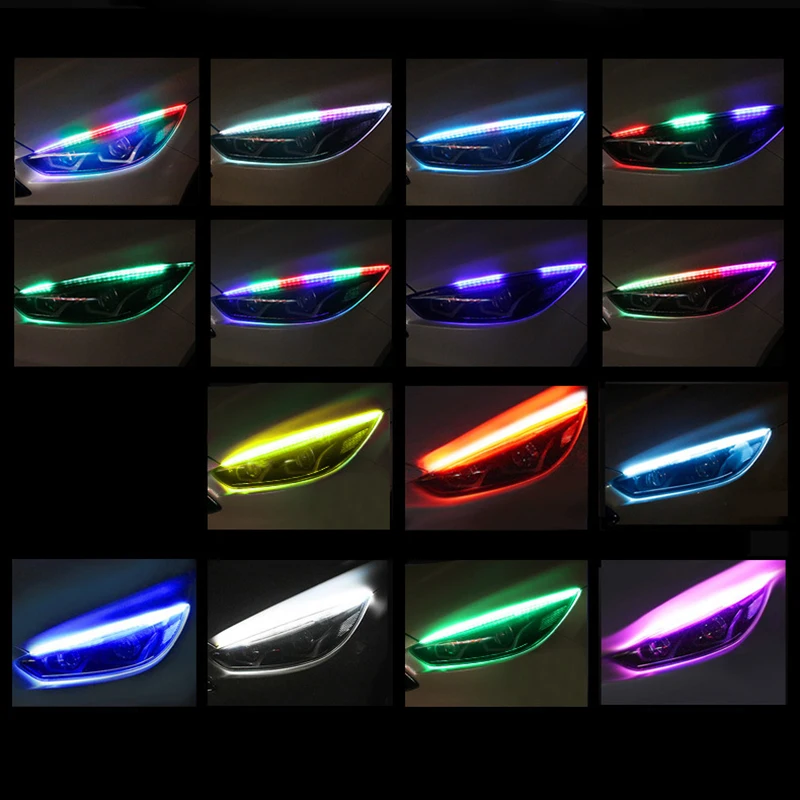 12V авто светодиодный DRL Габаритные огни RGB полосы лампы фар автомобиля течет