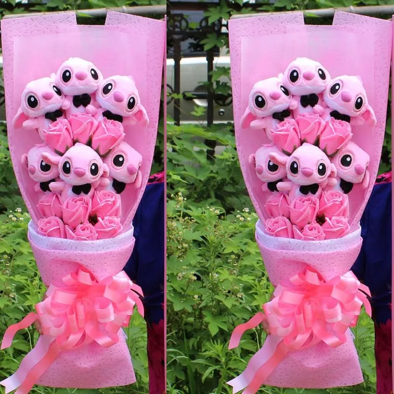 Прямая поставка мультяшный Лило Стич плюшевые куклы игрушки букет роз