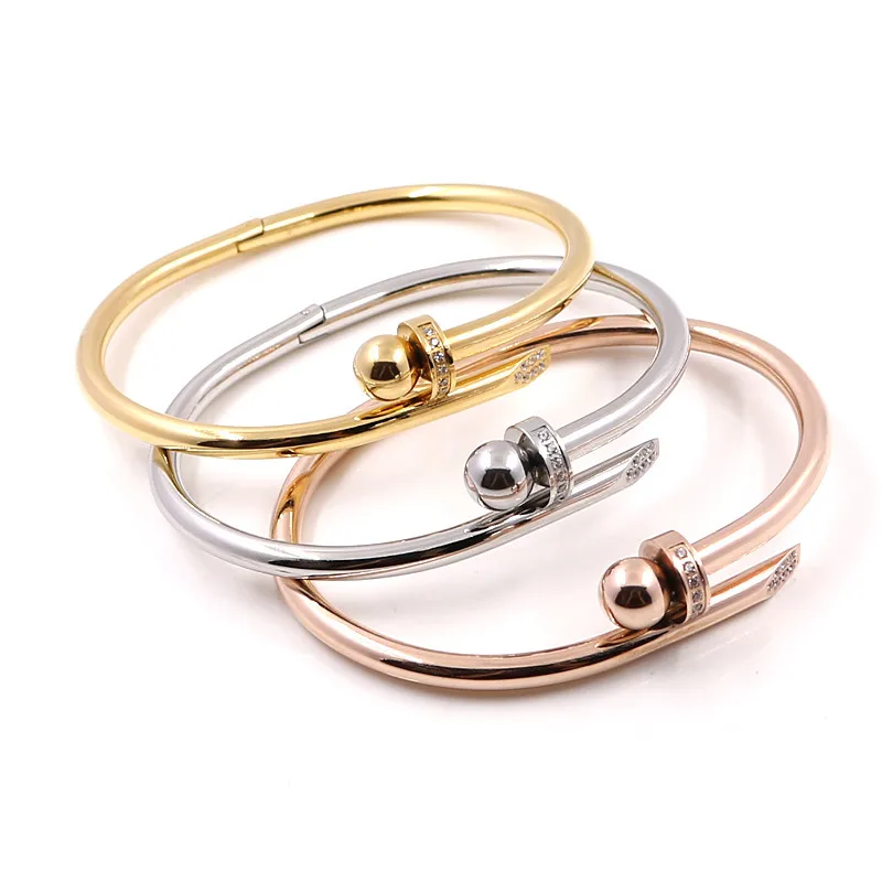 

Crystal Bracelets Stainless Steel Gold Color Luxury Brand Stylish Screws Bangle for Women Girl Decoration Jewelry Accessory Gift