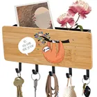 Деревянный держатель для ключей с мультяшным изображением Ленивец, домашняя настенная вешалка для ключей, белыечерные крючки, деревянный ящик для хранения, конвертов, ключей