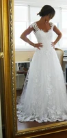 gak048 a line open back cap sleeve floor length elegant lady lace wedding gown vestido de noiva custom mother of bride dresses