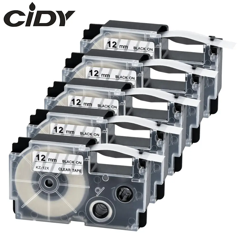 CIDY 5 шт. comapatible XR-12X лента для этикеток Casio KL-60-L KL-120 12 мм черный на прозрачной XR12X EZ label