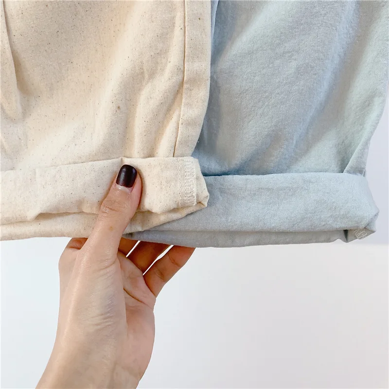 

Knee Trousers Girls children's Clothing 2021 Summer New Solid Color Washed Cotton Pants Kids 20371