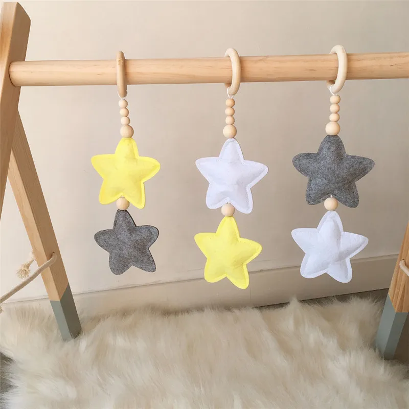 Nordic Wood Bead Garland Toy Kids Room Wall Decor Baby Gym Sensory Ring-pull Toys Play Tent Ornament Star Photography Prop
