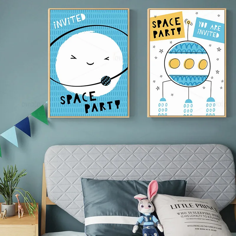 Синий Детская Wall Art минималист художественный принт пространство вечерние