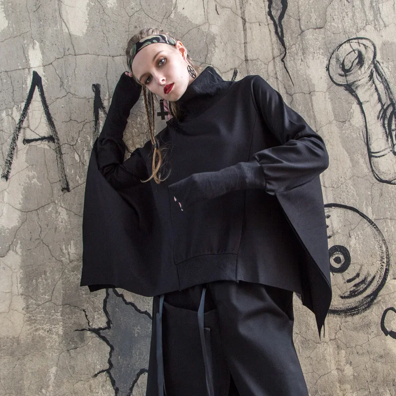 LANMREM 2020 новый осенний однотонный водолазка с рукавами летучая мышь пуловер