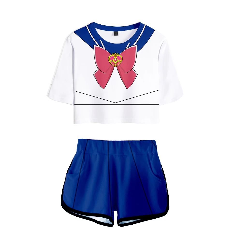 

Sailor Moon Sexy Navel Navel tshirt+Shorts Lady Two-piece Summer Sailor Moon Sailor Moon Girl Comfortable Casual 3D Set Harajuku