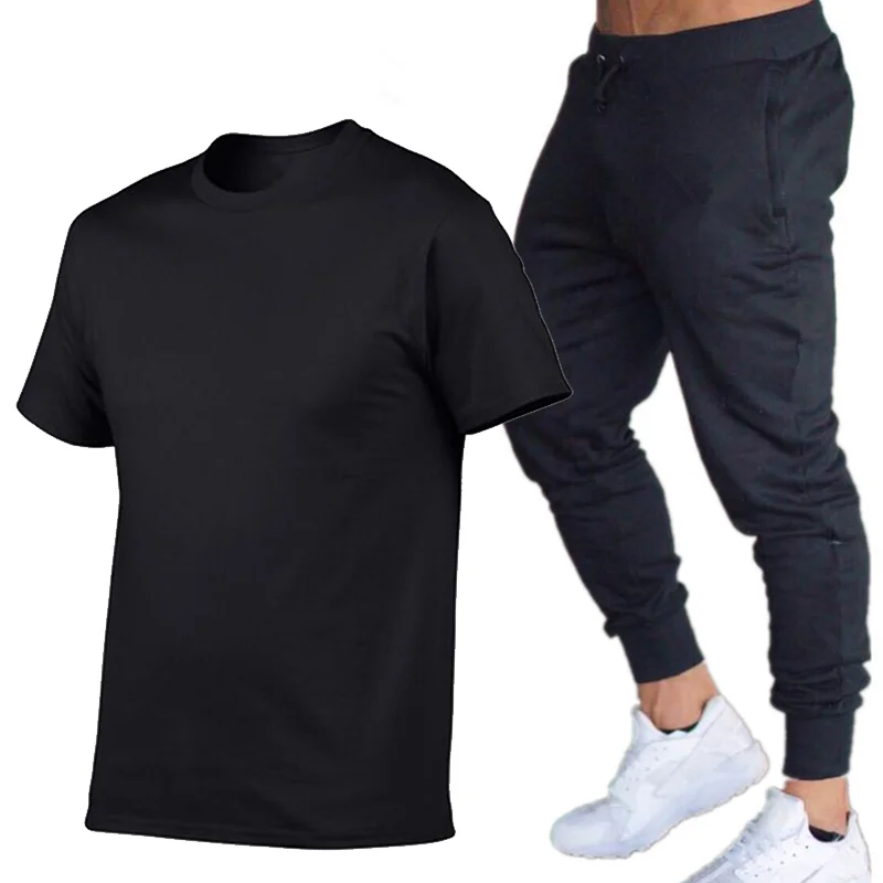 

Summer Fashion Casual Men's Brand Track Suit Beach Sportswear Short-Sleeved T-Shirt 2-Piece Set + Trousers Plus Size