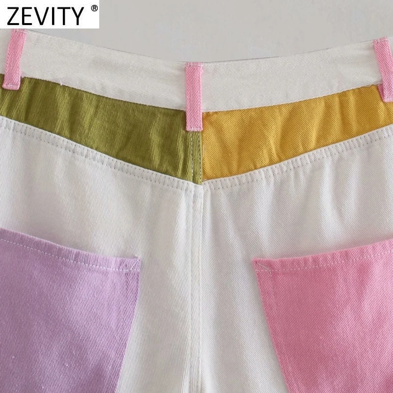 

Zevity Women Fashion Colorful Cloth Patchwork Summer Hot Shorts Female Chic High Street Zipper Fly Casual Pantalone Cortos P1156
