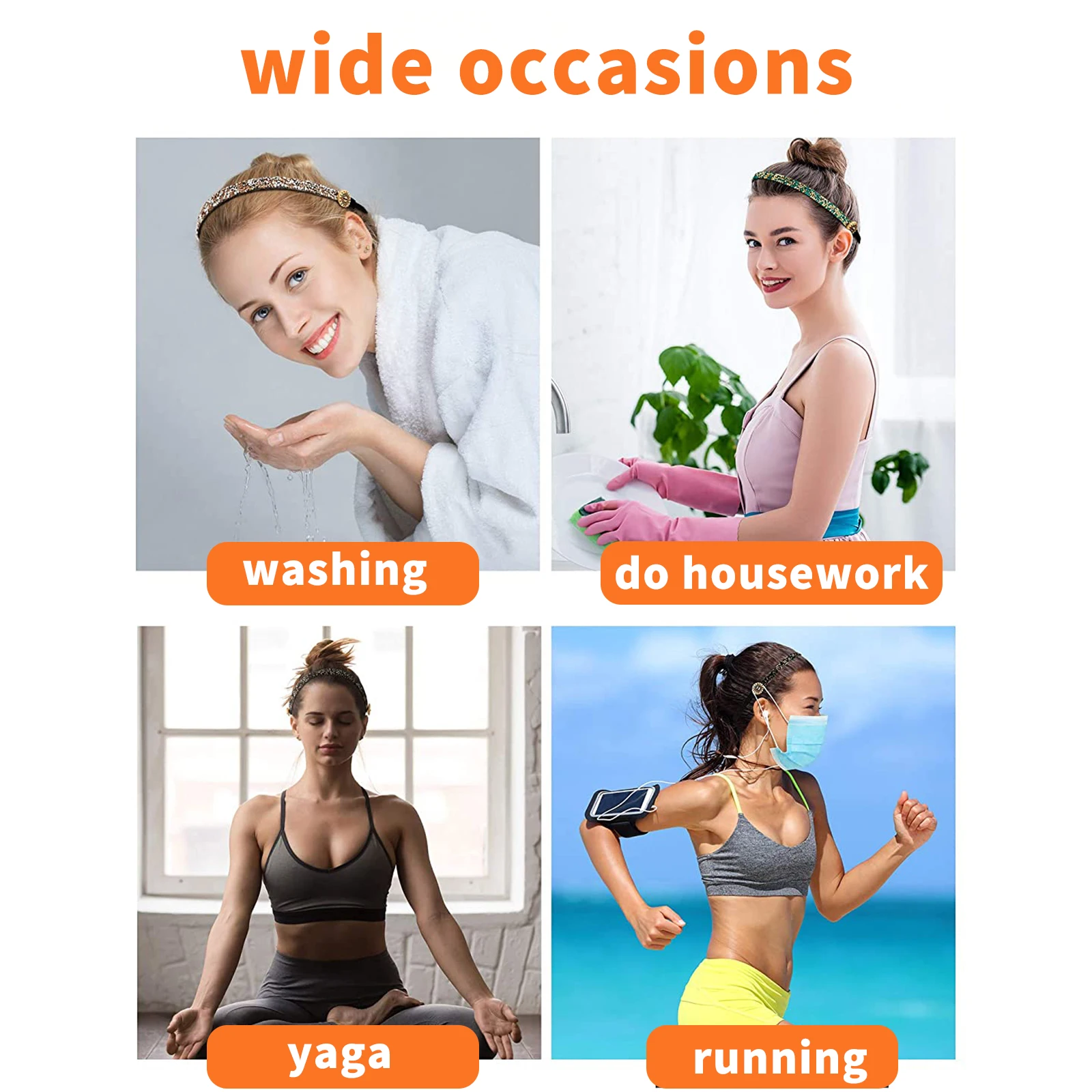 

6pcs Headband With Buttons Tight-fitting Flashing Headband Non-slip Elastic Headband Button Headband Earmuffs For Yoga Exercises
