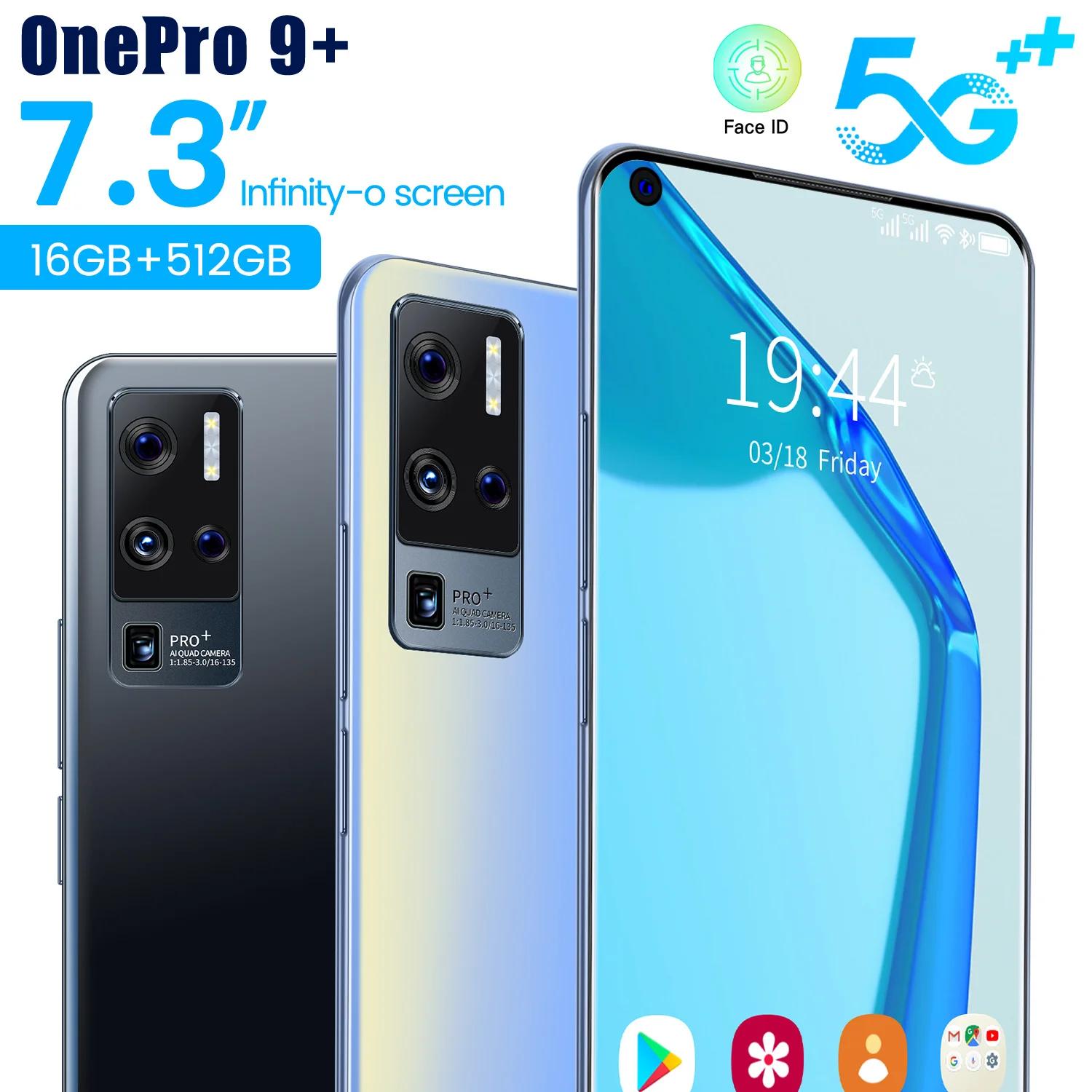 

New Phone for Oneplus 9 Pro 7.3-inch Left Digging Screen 5G Smartphone with 16GB+512GB Large Memory Huawei Samsung Mobile Phone