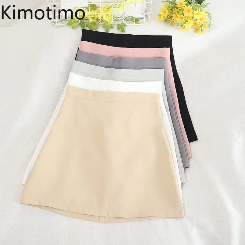 

Kimotimo Женские однотонные юбки, Корейская шикарная летняя модель 2021 года, трапециевидная подкладка, тонкие юбки, милый стиль, универсальные п...