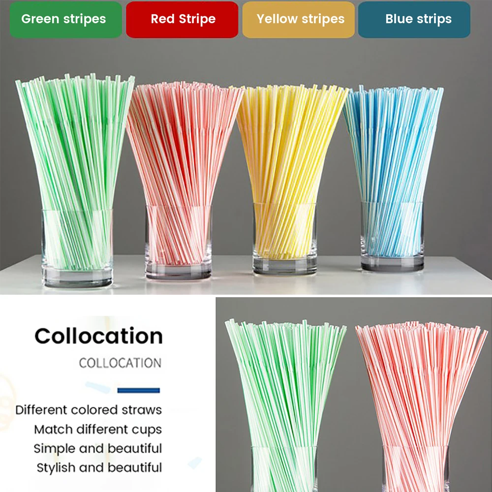 100 шт. многоцветные полосатые одноразовые пластиковые соломинки для вечерние
