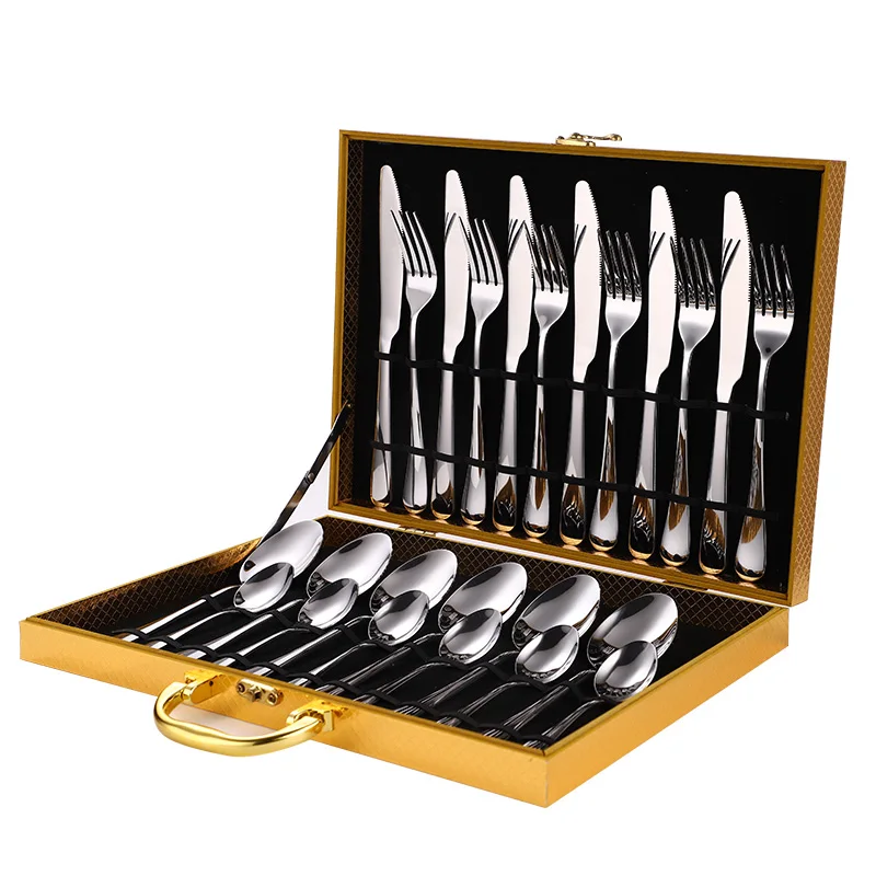 

Cutlery Steel Dinner 24 Pcs Knives Spoons Forks Set Stainless Set Cutlery Tableware Cutlery Box Case Friendly Eco