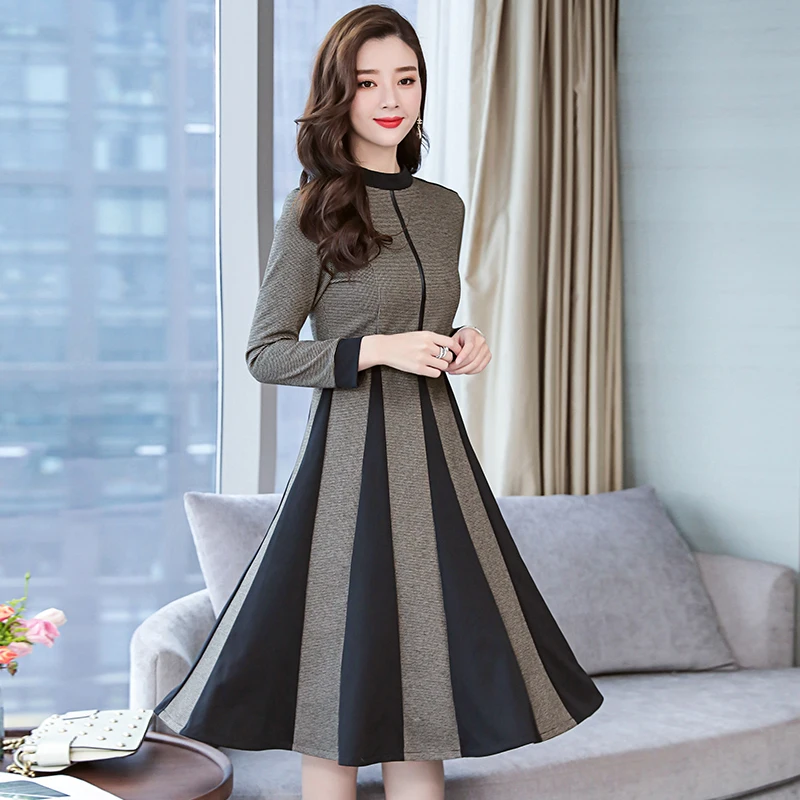 Женское офисное платье Новинка 2019 весна осень тонкий А-силуэт элегантные деловые