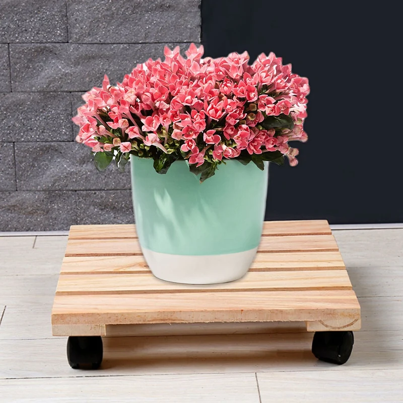 

Movable Rolling Square Mobile Torus Wooden Flower Pot Holder Solid Wood Flower Pot Tray With Flower Pot Casters