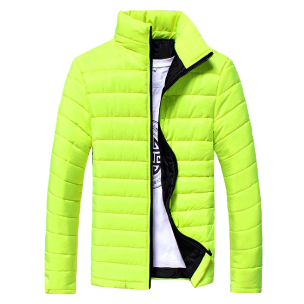 Мужская зимняя однотонная стеганая куртка с воротником стойкой и длинным