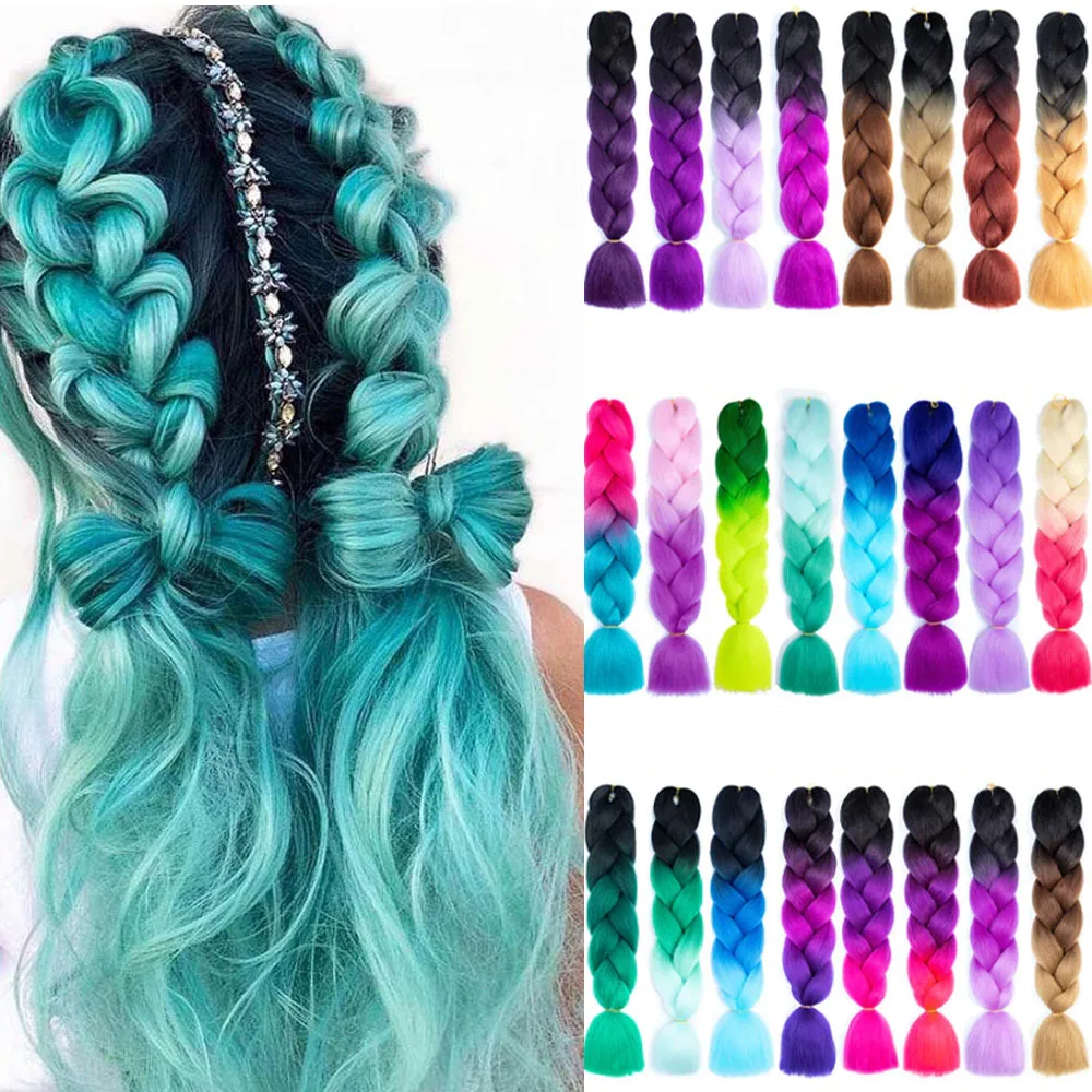 Джамбо косички для наращивания волос Омбре плетение крючком синтетические