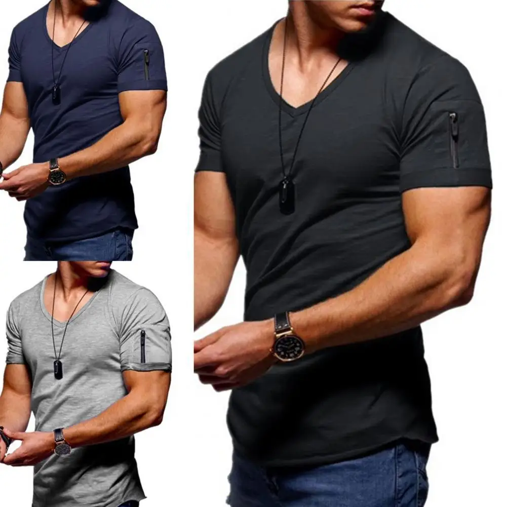 

Спортивная одежда, спортивный костюм, приятная для кожи однотонная удобная мужская футболка с V-образным вырезом и коротким рукавом, шорты с...