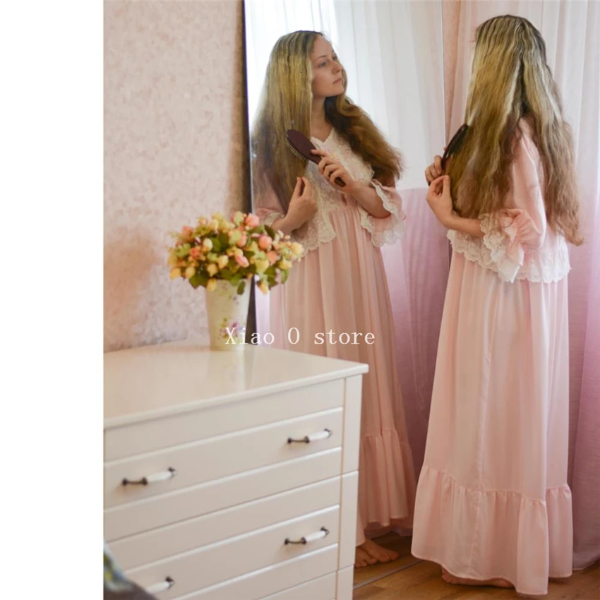 Loose Nightgown Women Long Nightdress Sleepwear Ladies Princess Sleepwear Ankle Length Nightwear Dress