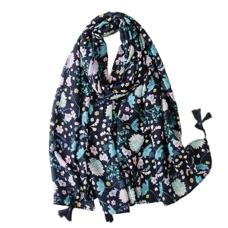 

2021 Winter Women Scarf Floral Printing Navy Soft Wrap Casual Warm Scarves Shawls Scarf Women Clothing Gift