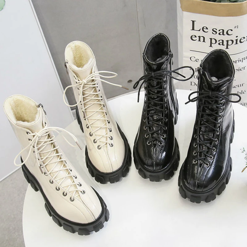 Ботильоны Rimocy женские из лакированной кожи теплые мотоциклетные ботинки с