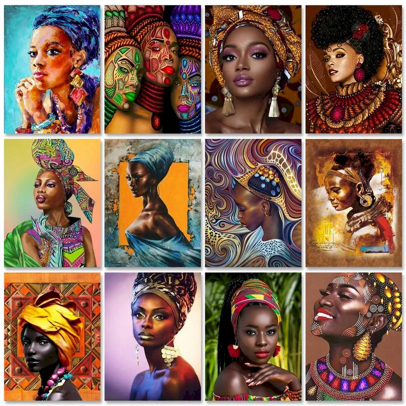 RUOPOTY-pintura por números de mujer africana, dibujo sobre lienzo, pintura al óleo por números para adultos, Retrato pintado a mano, regalos únicos