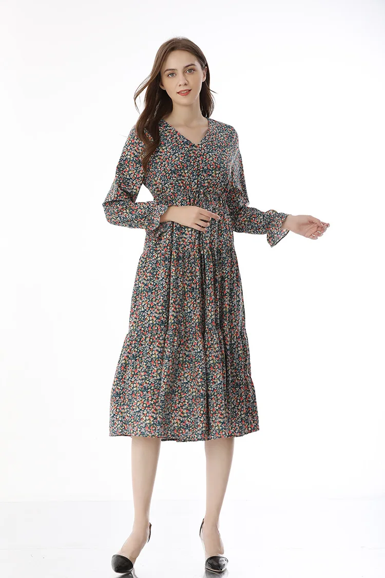 

2021 Summer New Muslim Women's Middle East Large Size Floral Retro Thin Drawstring Loose Large Size Temperament Dress