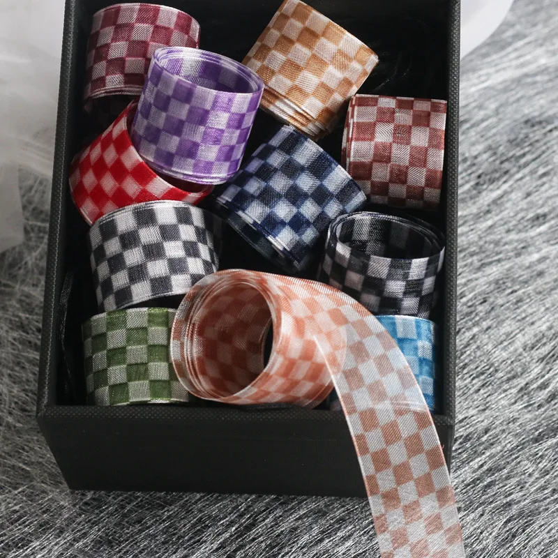 Blockplaid Organza Ribbon Tape 25 38mm Check Pattern Hair Bow Making Accessories Party Gift Cake Box Decoration Packing Material | Дом и сад