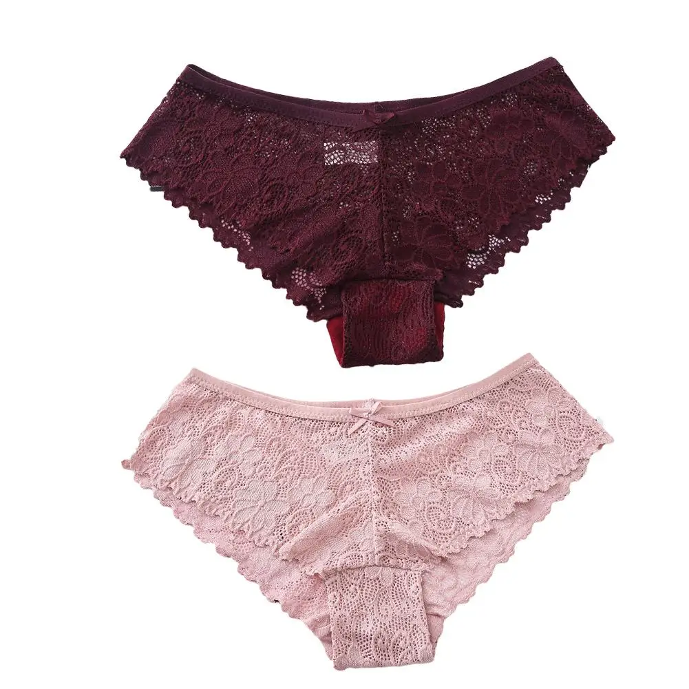 

Трусы женские кружевные однотонные с заниженной талией, х/б, 2 шт.