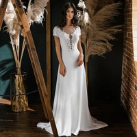 new short sleeves wedding dresses 2021 appliqued chic satin a line bridal gown plus size beach princess vestido de noiva