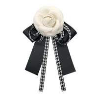 korean fashion elegant fabric camellia flower bow brooch pin nacktie cloth art vintage bowknot ties women clothing accessories