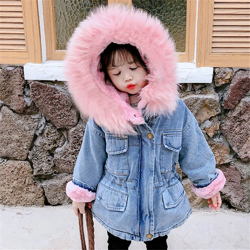 Baby Girls Jacket Coats Warm Girls Fur Collar Jackets For Winter Autumn Kids Clothes Plus Velvet Thick Denim Children Outerwear enlarge