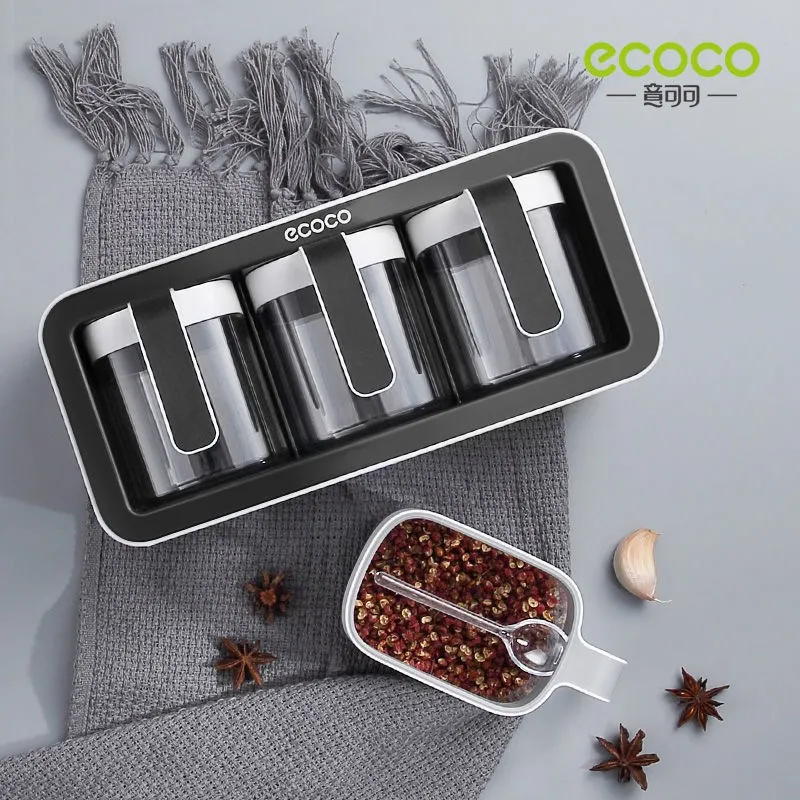 

Wall Mount Spice Rack Organizer Sugar Bowl Salt Shaker Seasoning Container Spice Boxes With Spoons Kitchen Supplies Storage 1035