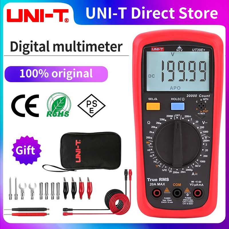 

UNI-T UT39E+ Digital Multimeter Uni t 20A 1000V AC DC Handheld Multimetro Ture Rms Tester With 2000μF Capactitance Meausement