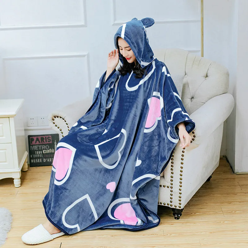 Multi-functional Flannel blanket with Sleeves solid color can be worn hood Warm in autumn and winter pink brown | Дом и сад