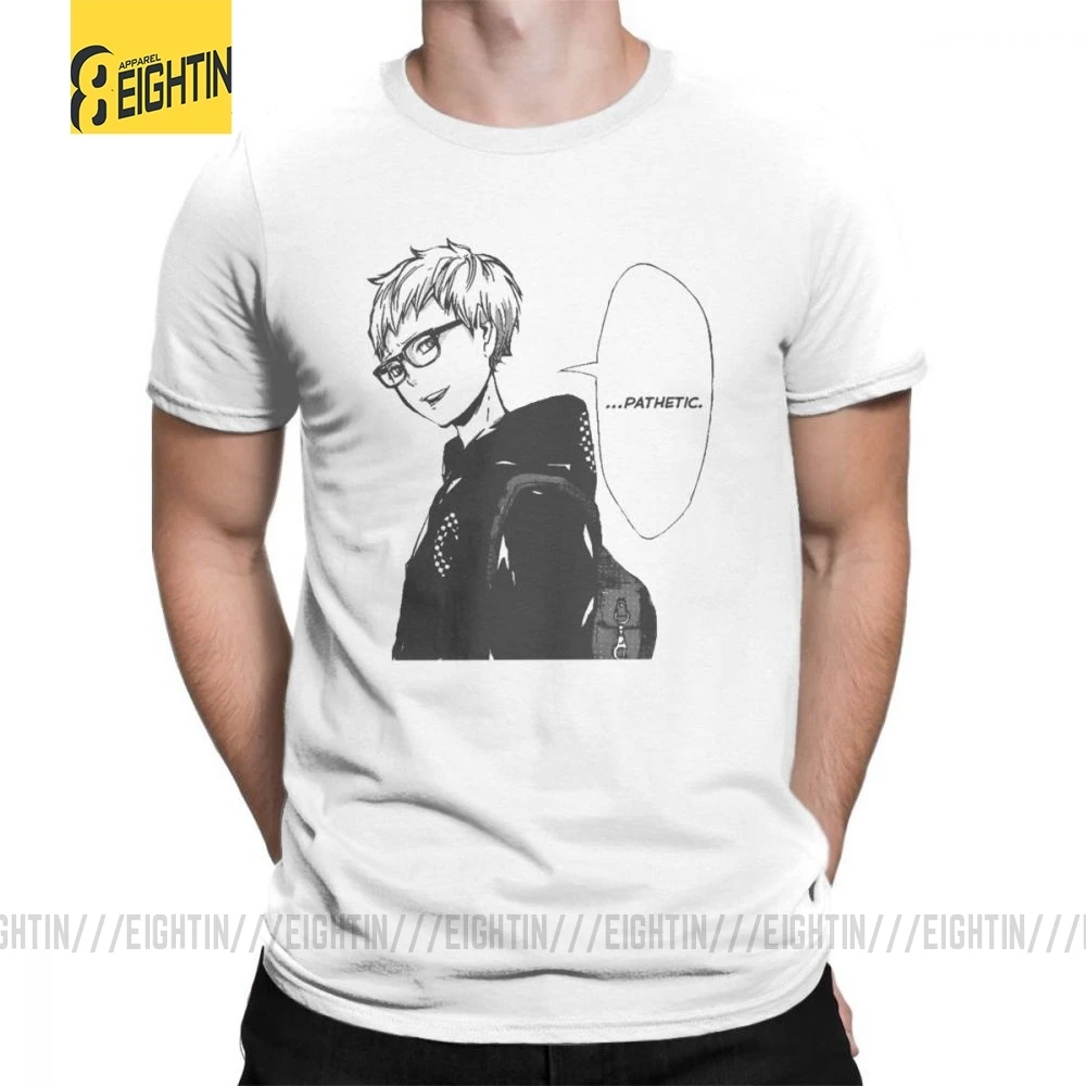 Футболки Haikyuu, футболки Tsukishima Kei, Классические летние футболки с коротким рукавом и круглым вырезом, хлопок, комиксы, футболки для мужчин, большие размеры - Цвет: Белый