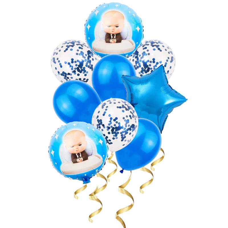 

9pcs baby boss balloons with blue latex baloon little boy boss birthday party decoration baloon supplier first 1st one year old