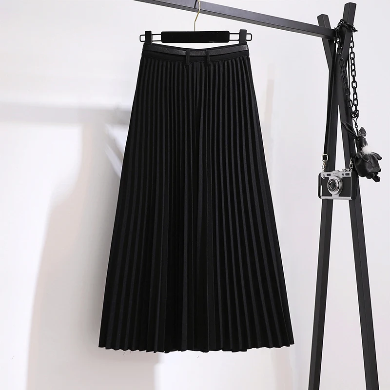 Женская плиссированная юбка с высокой талией размера плюс черная Повседневная