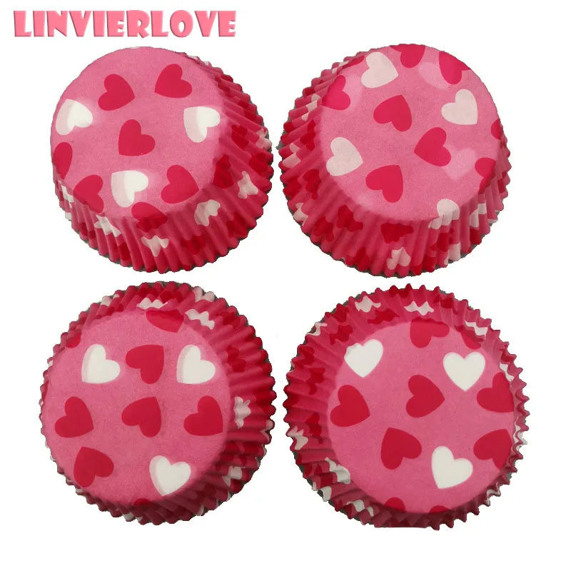 LINVIERLOVE 100 шт. принт красное сердце формы для маффинов бумажная Форма пирога Кекс