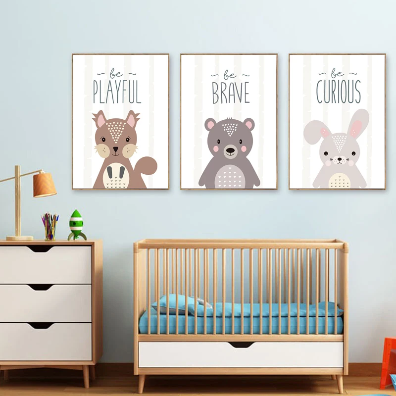 Животные буквы мультфильм кролик сова медведь белка Ежик енот холст картина