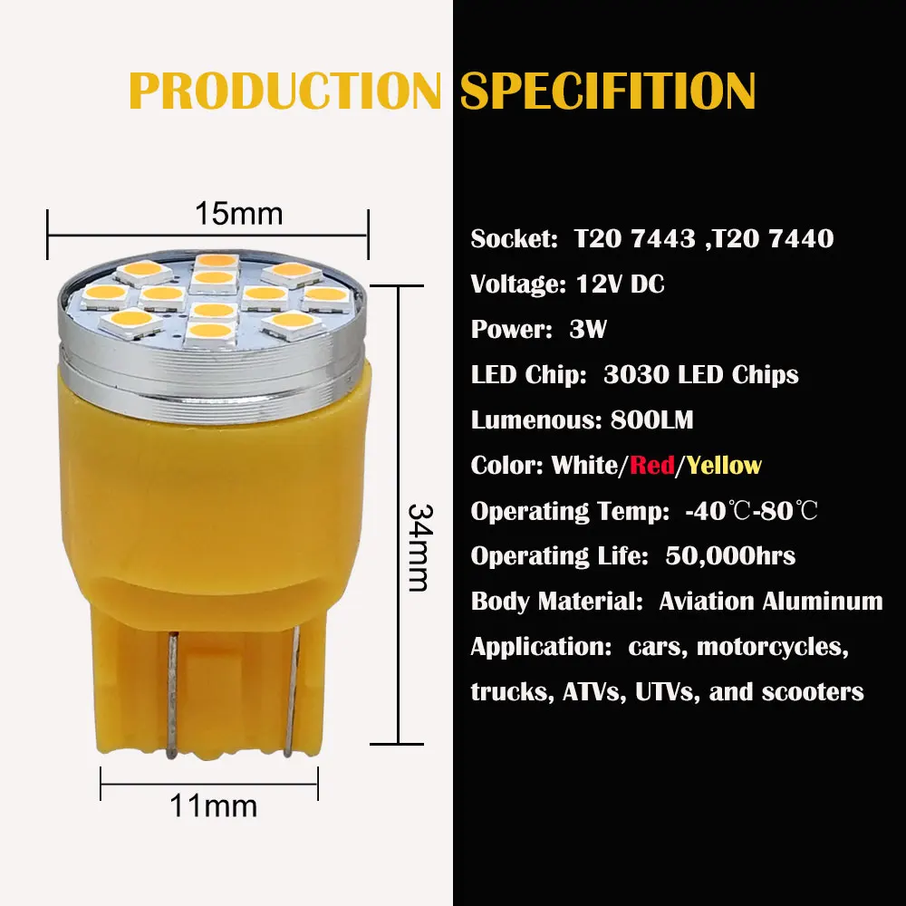 10 шт. автомобисветильник светодиодсветодиодный лампы T20 W21W W21/5W 7440 7443 12SMD 3030 |