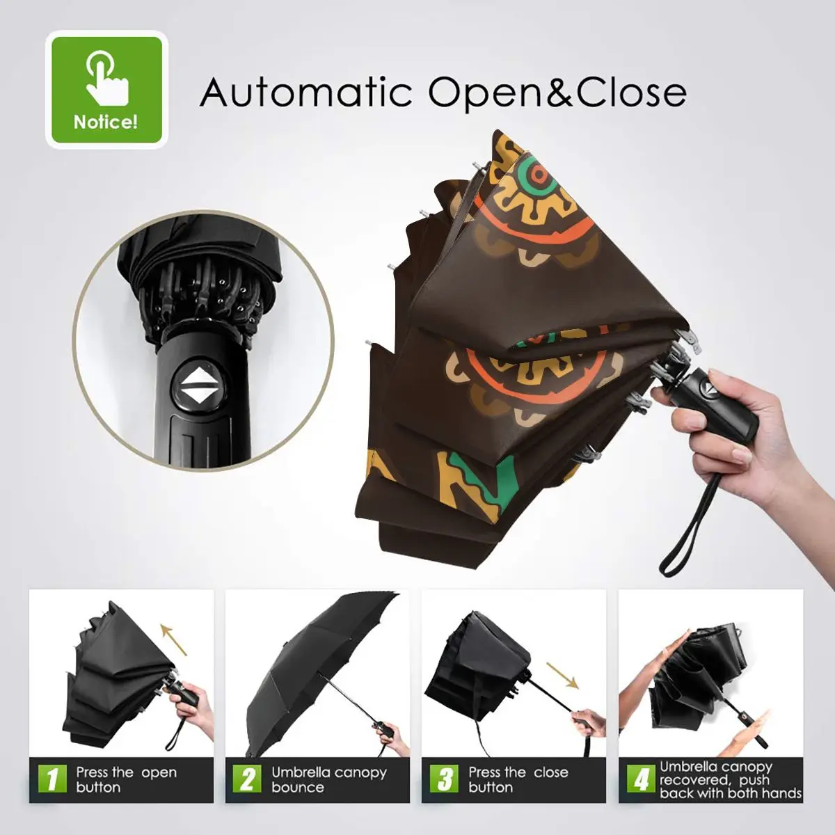 Offerte Ombrello Automatico Da Pioggia Per Donna Ombrello A Tre Pieghe Maschera Africana E Amuleti Ombrello Antivento Ombrello Impermeabile Femminile