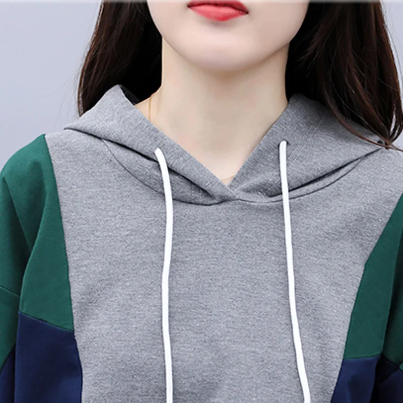 Autumn Women Patchwork Two Piece Set Plus Size Long Sleeve Hooded Tops And Pant Matching Outfits Casual Tracksuit Sport Suit | Женская