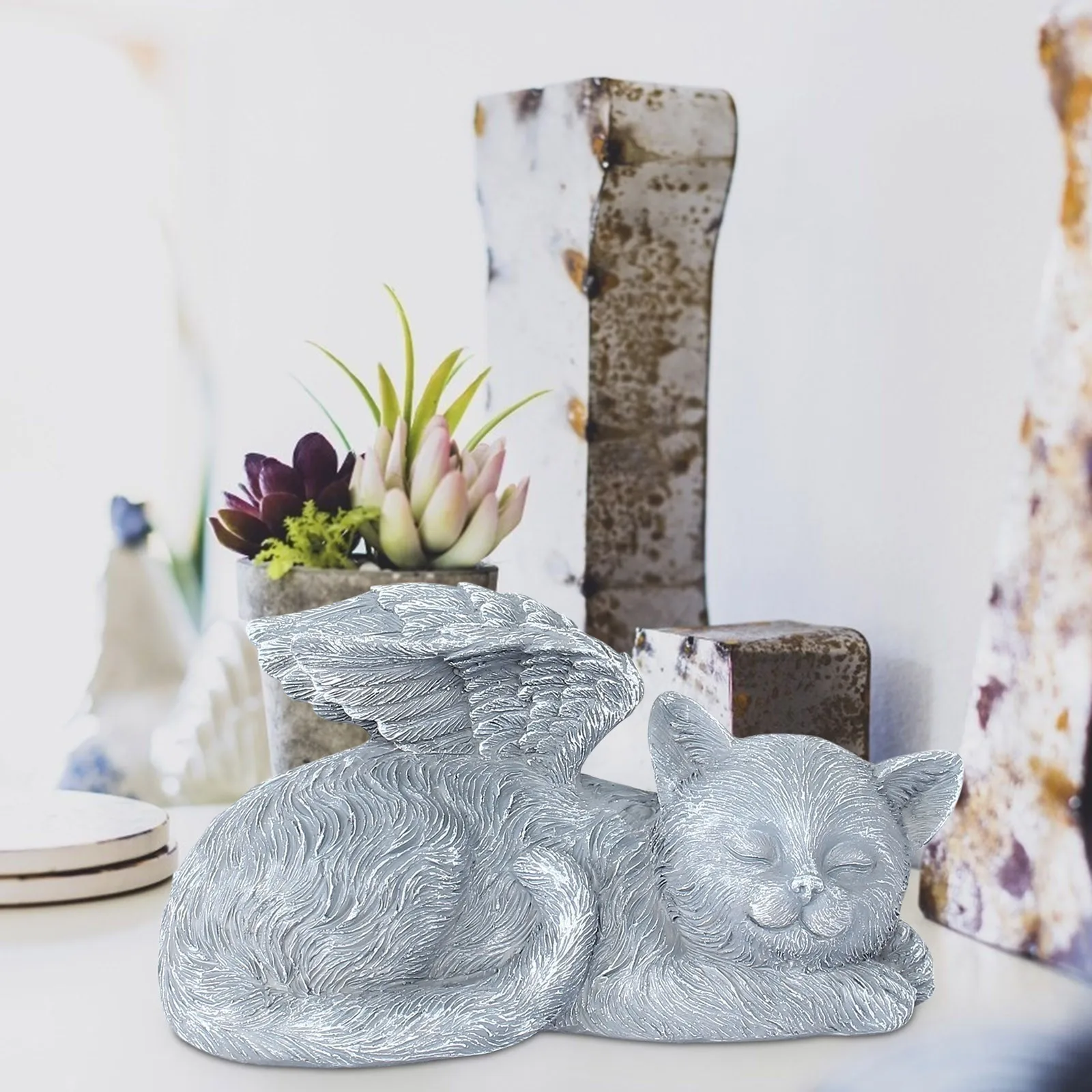 С рисунком собачки и котика Ангел Pet Мемориал могила маркер статуя Будды из смолы