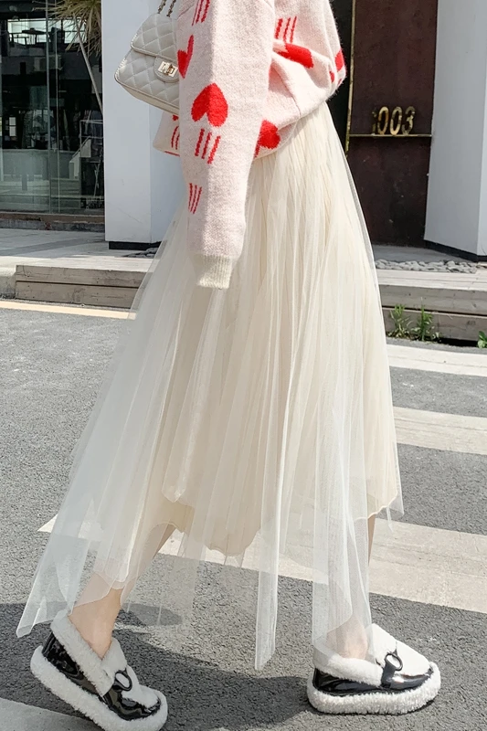 

Women's autumn and winter high waist show thin medium and long skirt with large swing front and back
