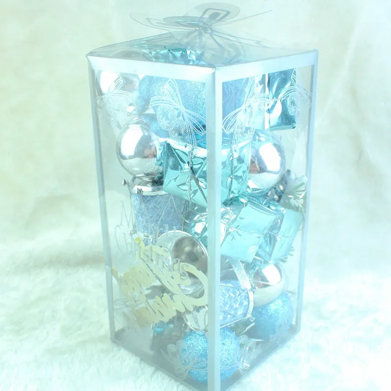 

32PCS Lake Blue Silver Color Hanging Pendant Christmas Tree Ornament Festival Party Home Decor m
