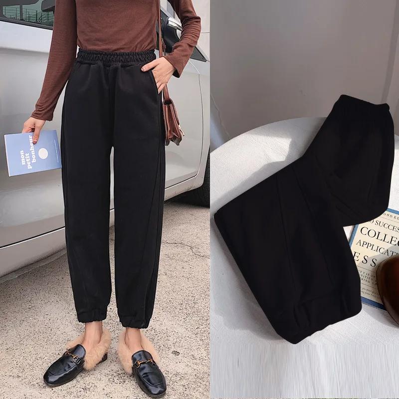 Vintage Winter High Waist Woolen Harem Pants Women Autumn Casual Thicken Warm Elastic Waist Loose Trousers Plus Size Clothes