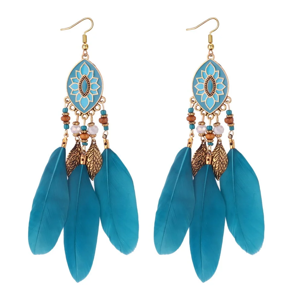 Новые модные серьги в богемном стиле ретро серьги-кисточки с перьями женские