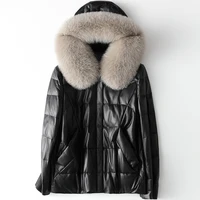 winter black fox hair hooded down jacket woman parkas natural sheepskin fur autumn coat genuine leather outwear female jacket